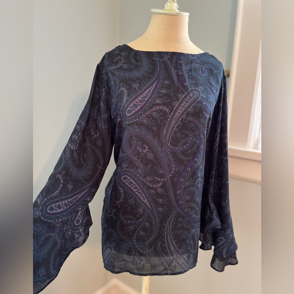 Chaps Blouse in Blue/Green Paisley